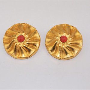 Vintage Karl Lagerfeld Clip Earrings – Peach Center Stone
